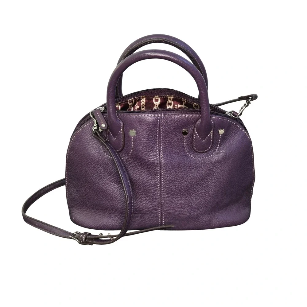 Tignanello Purple Pebbled Leather Dome Satchel Crossbody Bag A215696 Womens